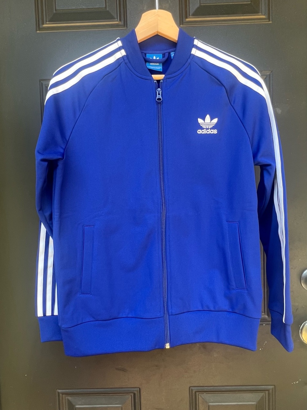 adidas original blue youth track Jacket with White Three Stripes
